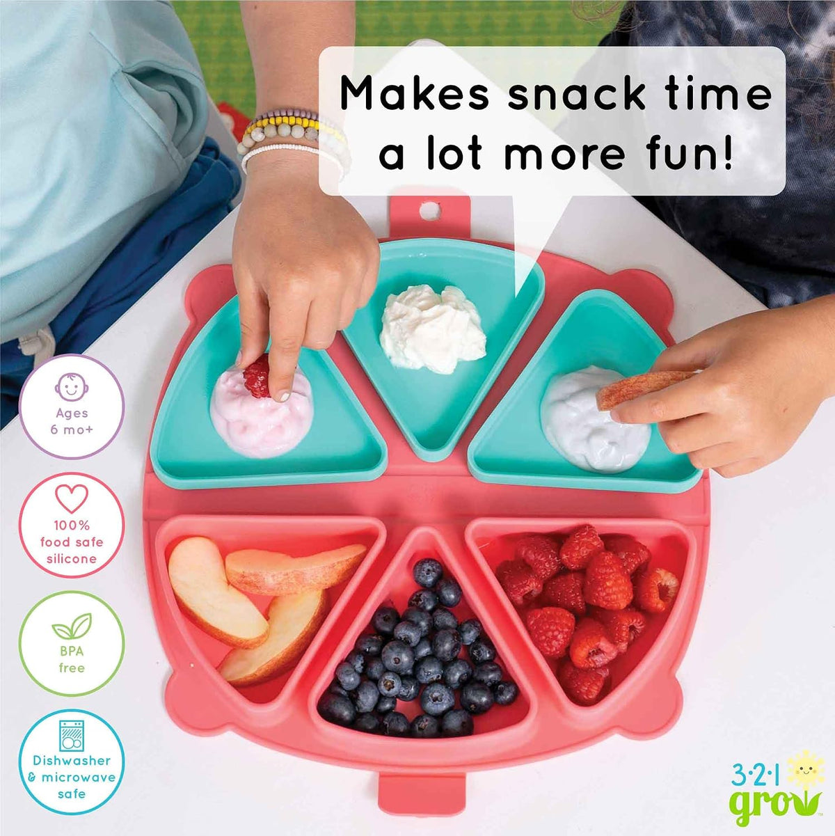 Silicone On-The-Go Snack Mat – Foldable Reusable Placemat with 3 Compartments and Lids – Travel-Friendly Baby and Toddler Snack Plate – Dishwasher Safe (Cotton Candy)