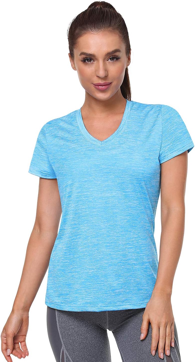 Skiennix Women's Athletic V-Neck T-Shirts - 5-Pack Moisture-Wicking Dry Fit Tees