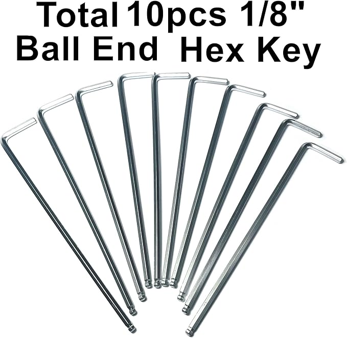 10pcs 1/8 Ball End Allen Wrench sets,1/8" Hex Key Wrench set,allen key Door Key L Shaped hex wrench set with Long Arm.