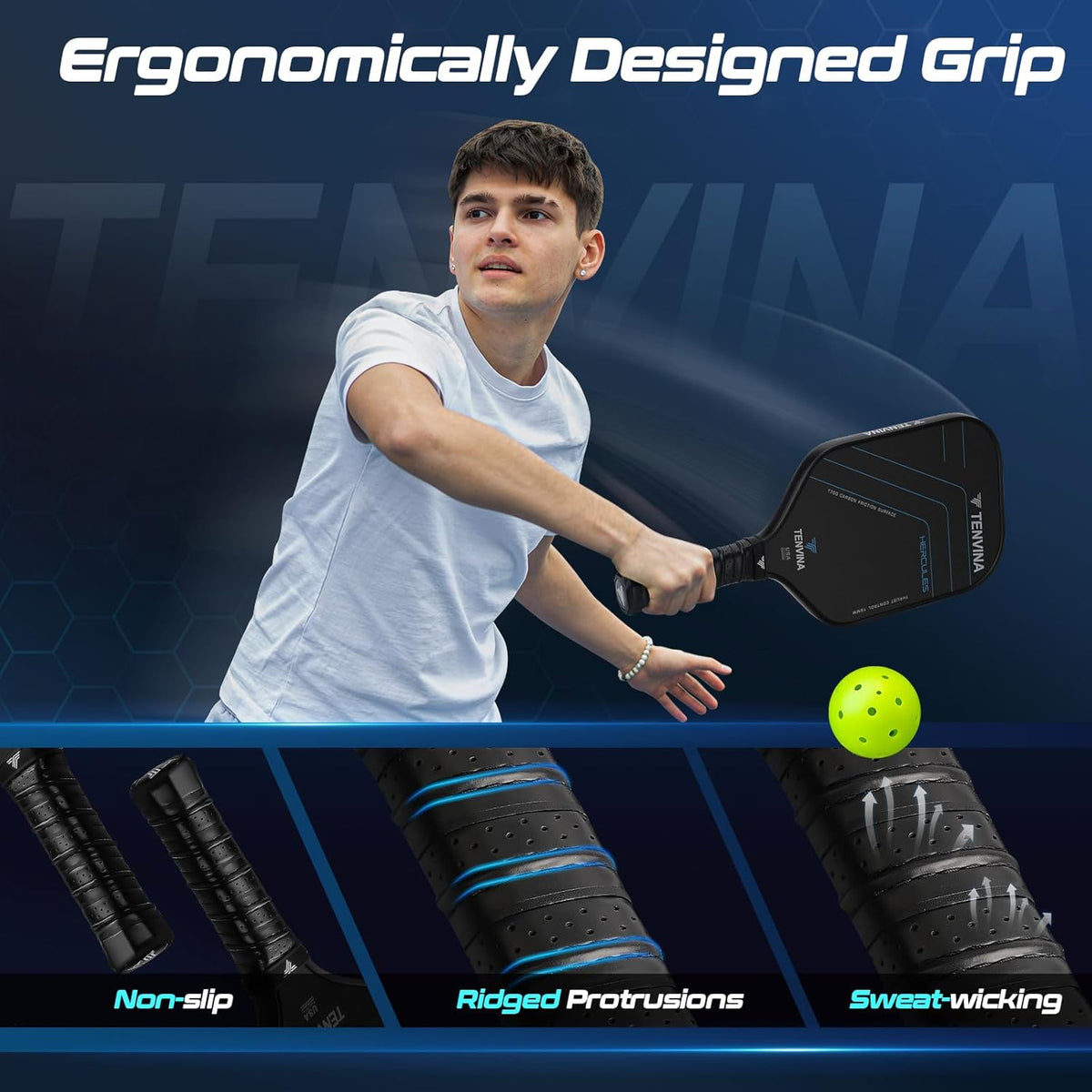 TENVINA Pickleball Paddle - Multi-Layer T700SC Carbon Fiber | USAPA Approved, Strong Spin & Power