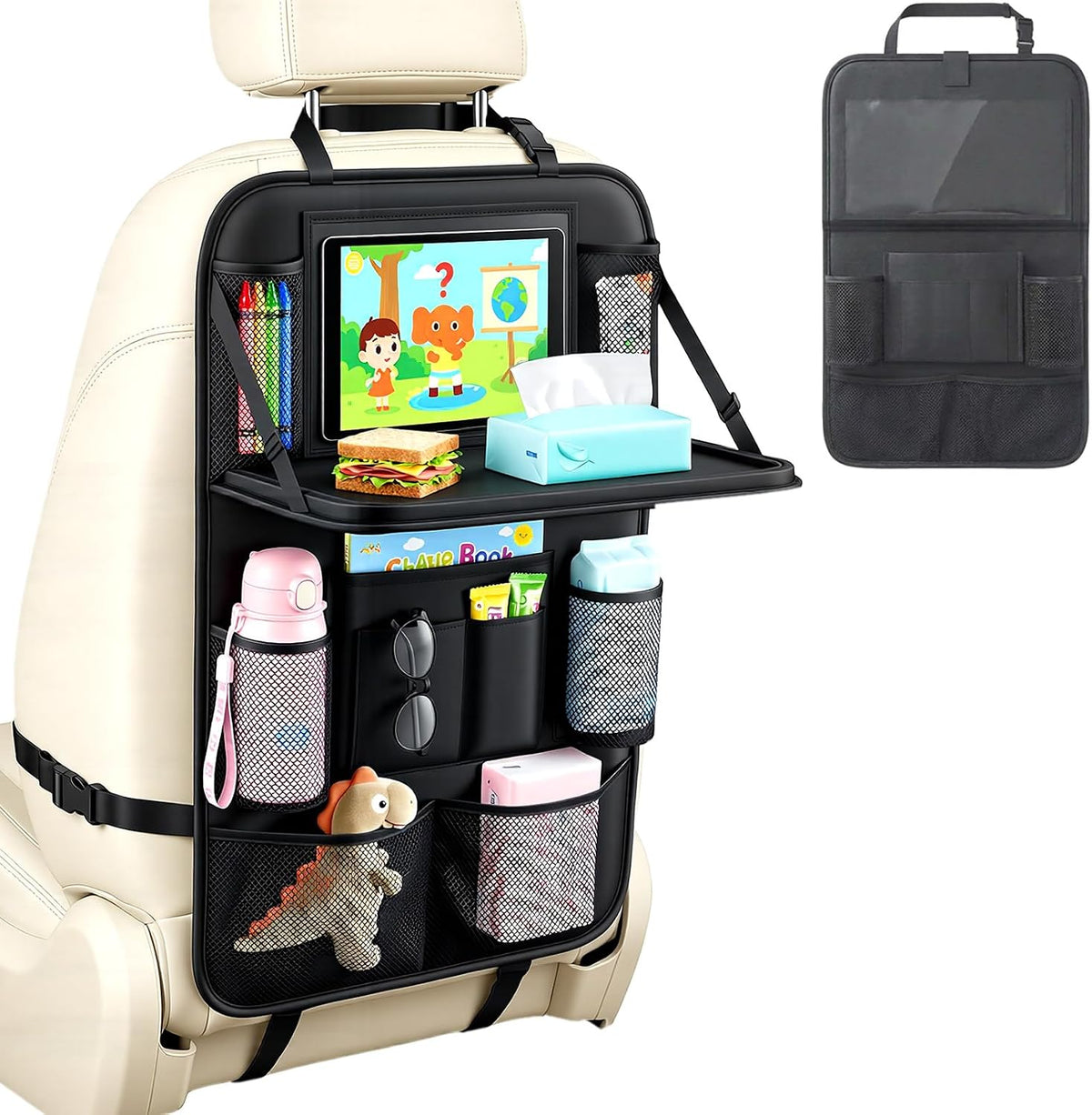 Car Backseat Organizer with Foldable Table Tray & Touchable Tablet Holder