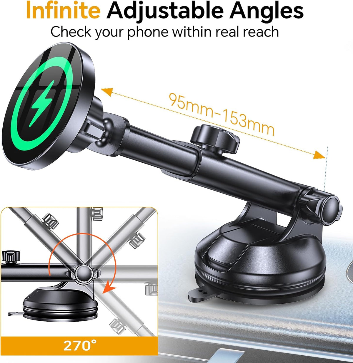Coolpow for MagSafe Car Mount Charger【Ultra Magnet】Magnetic Phone Holders for Your Car Charger Magnetic Wireless Car Phone Holder Charger Car Accessories for Women Cell Phone Mount for iPhone 17 16 15