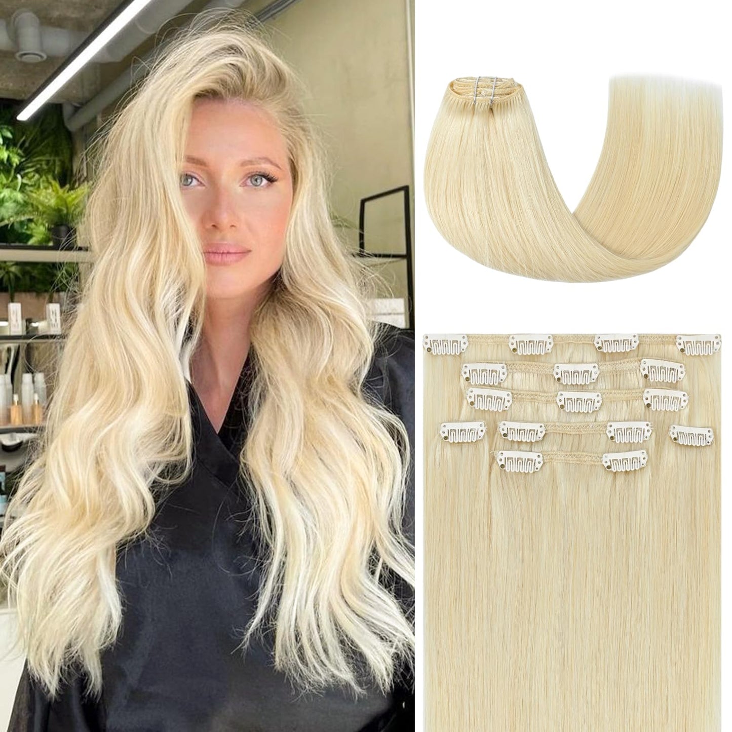 Honsoo Blonde Hair Extensions Clip In Human Hair Platinum Blonde 70G 7Pcs 12Inch Double Weft Straight Short Thick Remy Human Hai