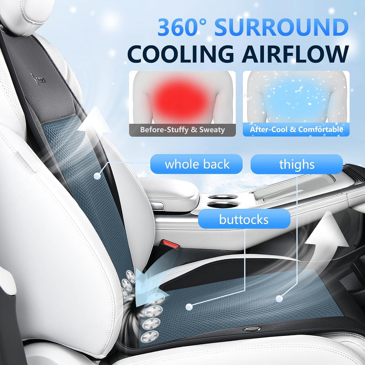 FLORICH Cooling Seat Covers with 8 Turbo Fans Ventilated Car Seat Cushion 12V-24V 3-Speed Adjustable Car Seats Cooling Pad Universal Fit for Car SUV Truck Van Summer Driving