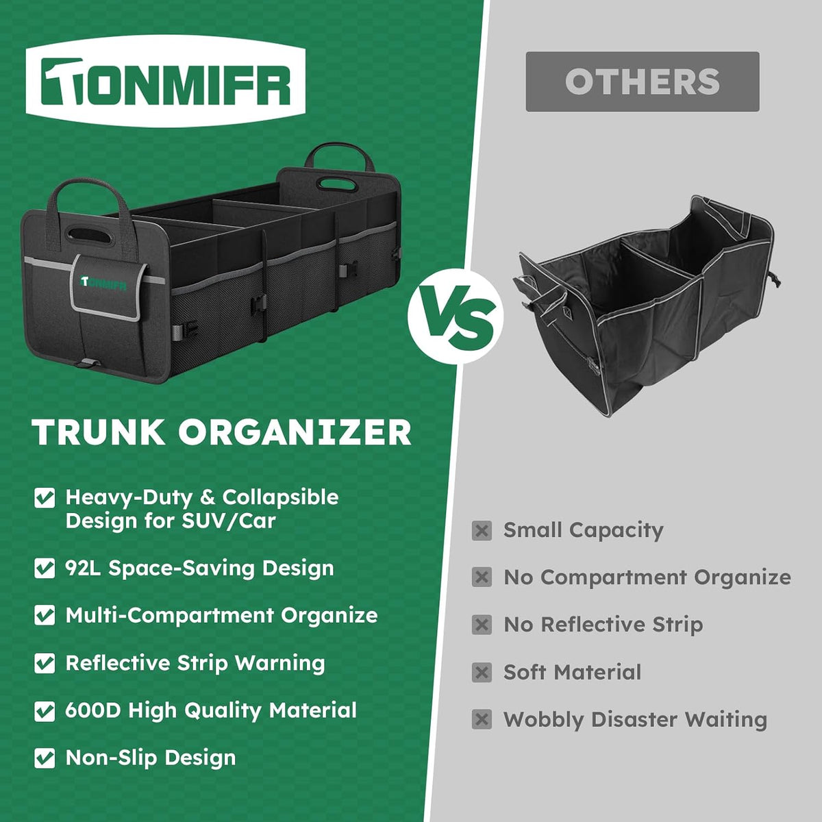 112L Large Capacity Car Trunk Organizer with 20L Insulated Fresh-Keeping Bag, Heavy-Duty 600D Waterproof Oxford Collapsible Storage for SUV, Sedan, Truck, 2 Securing Hooks & Reflective Strips