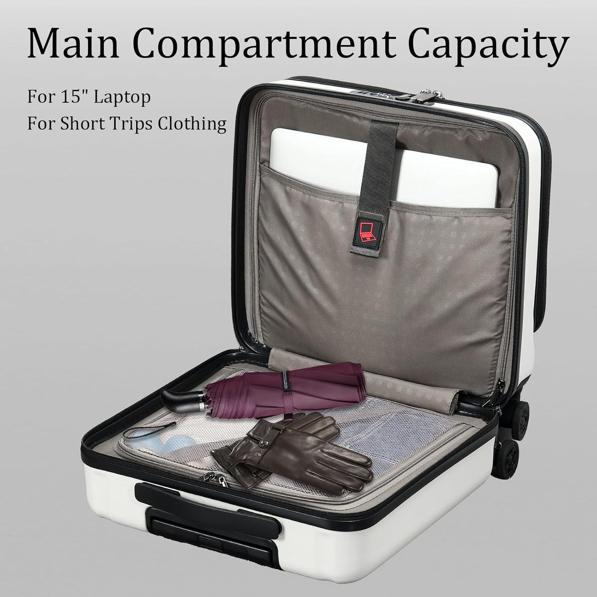 16 Inch Carry On Luggage with 2 Compartments for 14” & 15” Laptop, 16.14*8*17.12” Rolling Briefcase, Lightweight Hardshell ABS+PC Suitcase with Spinner Silent Wheels, for Business Trip, Milky White