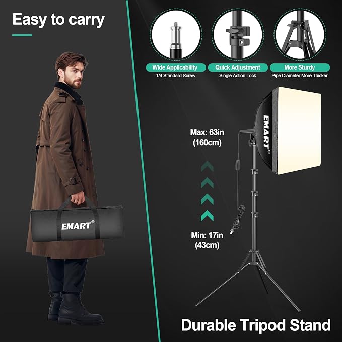 EMART Softbox Photography Lighting Kit, 50W 3000K-6000K LED Bulb