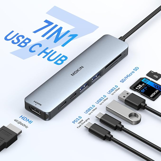 USB C Hub HDMI Adapter for MacBook Pro/Air, MOKiN 7 in 1 USB C Dongle