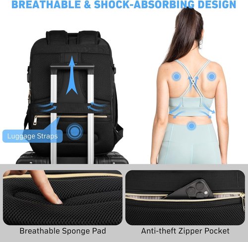 MOMUVO Large Travel Backpack - Flight Approved Carry-On for Women with USB Charging Port | 18.4 Inch