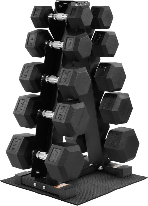 BalanceFrom Rubber Coated Hex Dumbbell Weight Set - Adjustable 100LB, 150LB, or 200LB Options | Includes Storage Rack