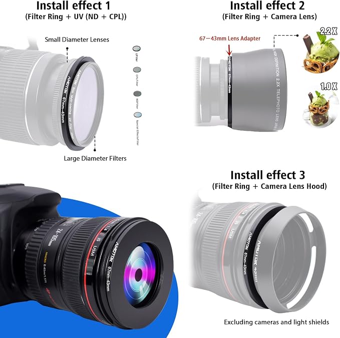 67mm Lens to 43mm Camera Lens Adapter, 67mm to 43mm Filter Step-Down Ring
