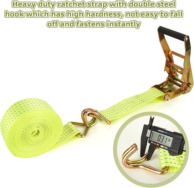 2 Pack 2 Inch Ratchet Straps Heavy Duty 20ft Tie Down Straps Ratchet with Double J Hook, 8000 LBS Break Strength, Cargo Ratchet Straps for Truck, Trailers, Motorcycles, Kayaks, Car Roof