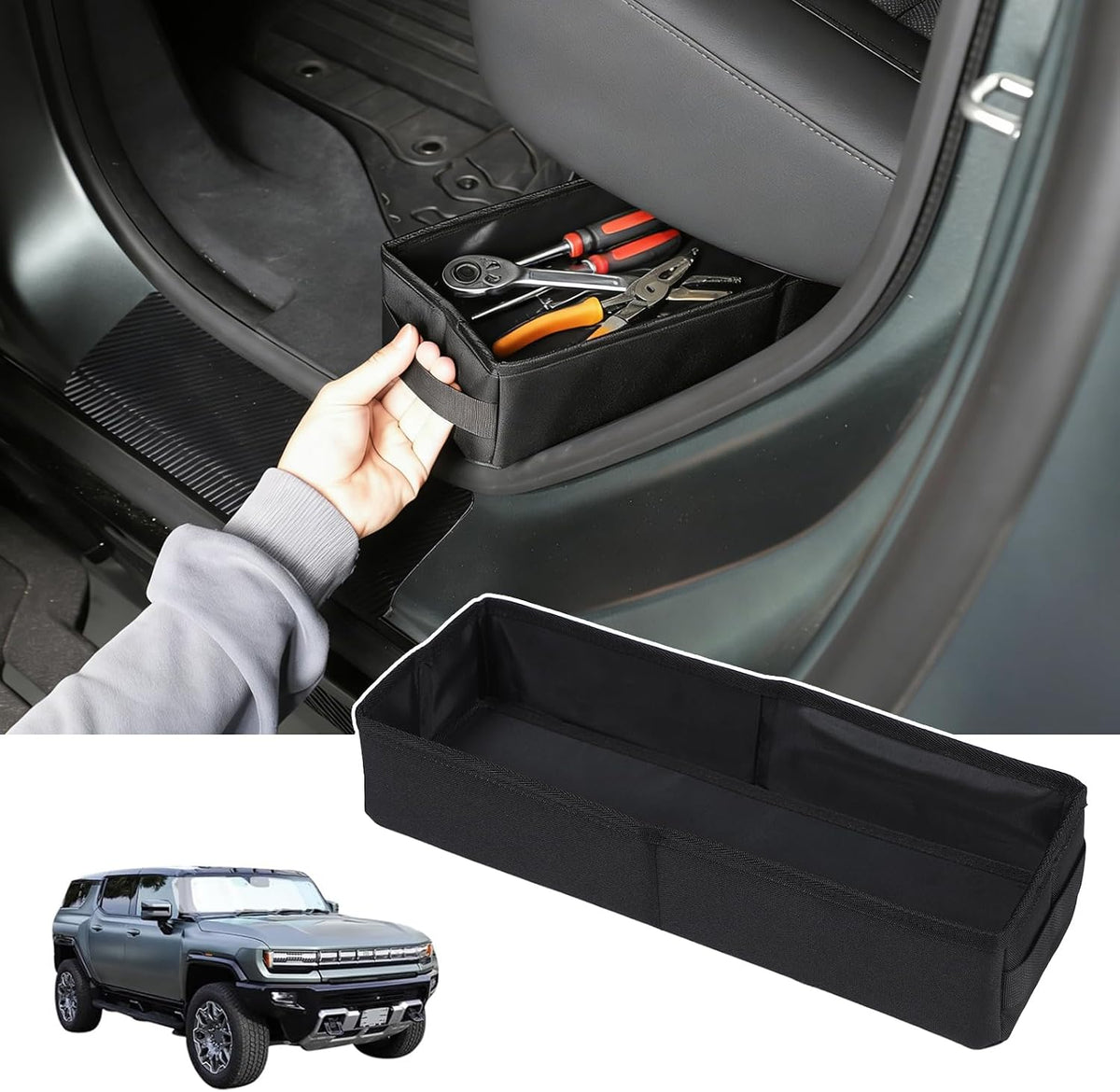 Under Seat Organizer for Hummer EV Accessories Backseat Rear Hidden Under Seat Storage Bags Portable Waterproof Foldable Storage Tool with Handle for Hummer EV SUV Pickup 2024 2025 2026 (A/2Packs)