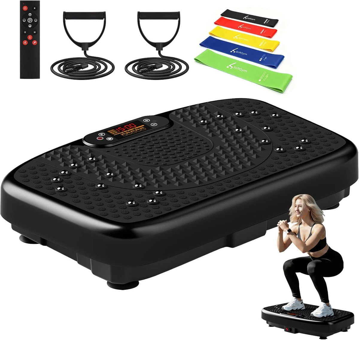 SoftGym Vibration Plate - Whole Body Workout Machine for Lymphatic Drainage | 450 Lbs Capacity with Resistance Bands