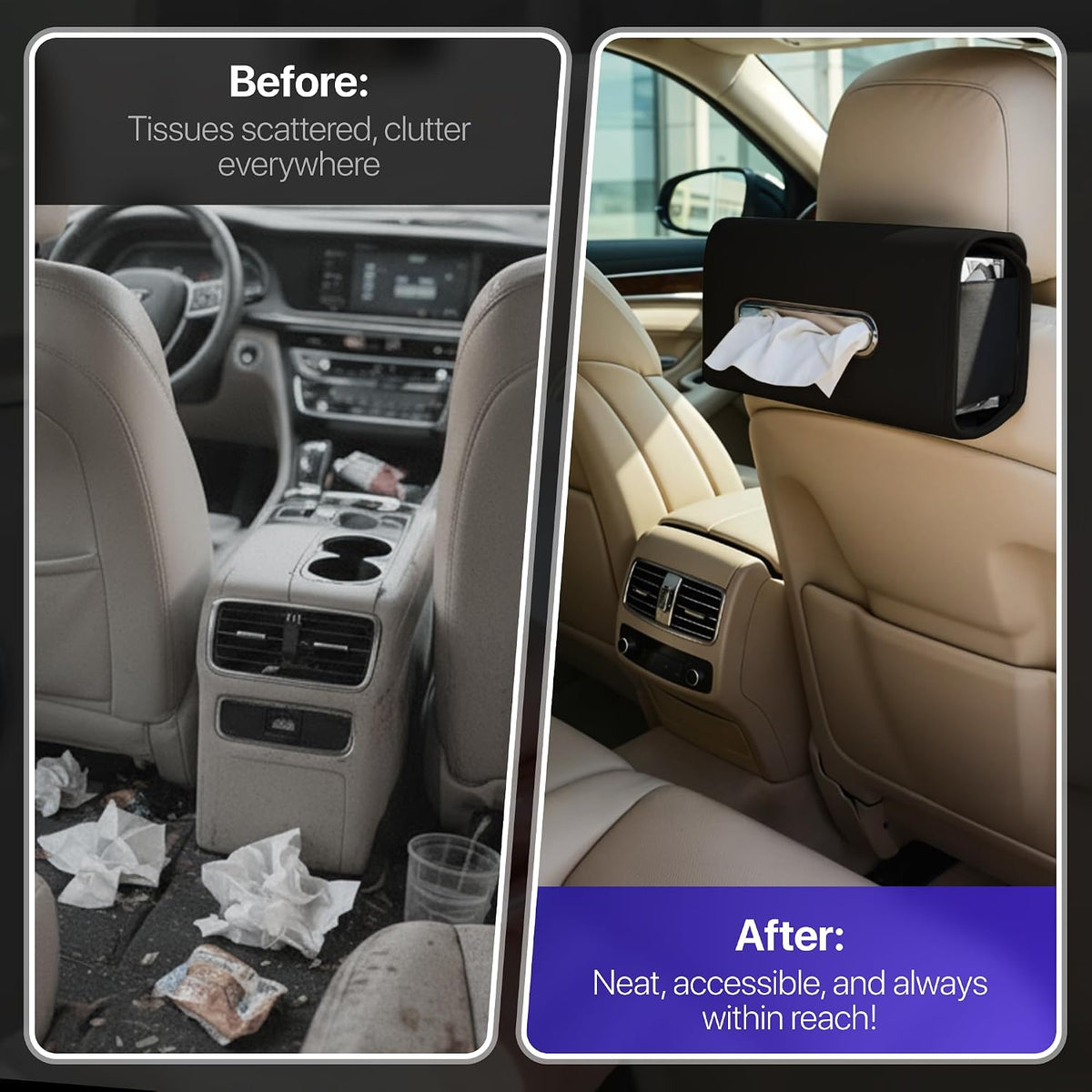 Lucrum Extra Large Car Tissue Holder - PU Leather Tissue Box Cover