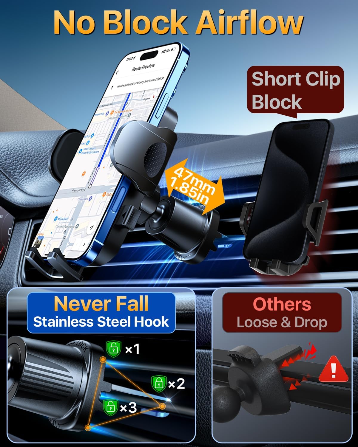 YRU 90+LBS Military-Grade Anti-Shake 2026 Upgraded Car Phone Holder Mount