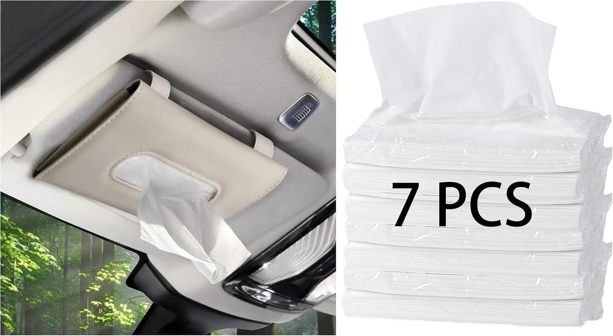 Black Car Tissue Holder with 7 Refill, Leather Tissue Dispenser for Car