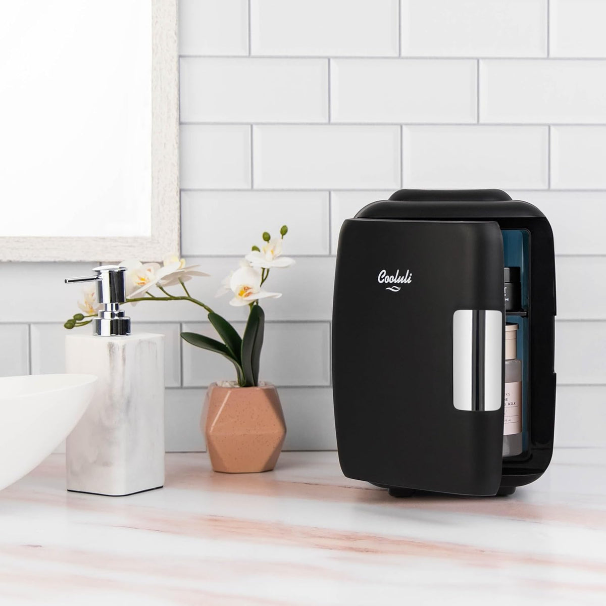 Cooluli Mini Fridge for Bedroom - Car, Office Desk & Dorm Room - Portable 4L/6 Can Electric Plug In Cooler & Warmer for Food, Drinks, Skincare Beauty & Makeup - 12v AC/DC & Exclusive USB Option, Black