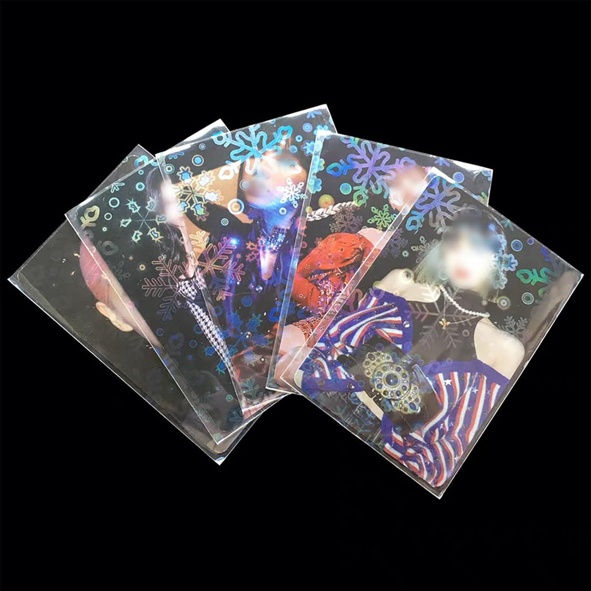 Skiennix Holographic Card Sleeves - 100 PCS Colorful Snowflake Patterned Protectors for Kpop & TCG Cards (61×88mm)