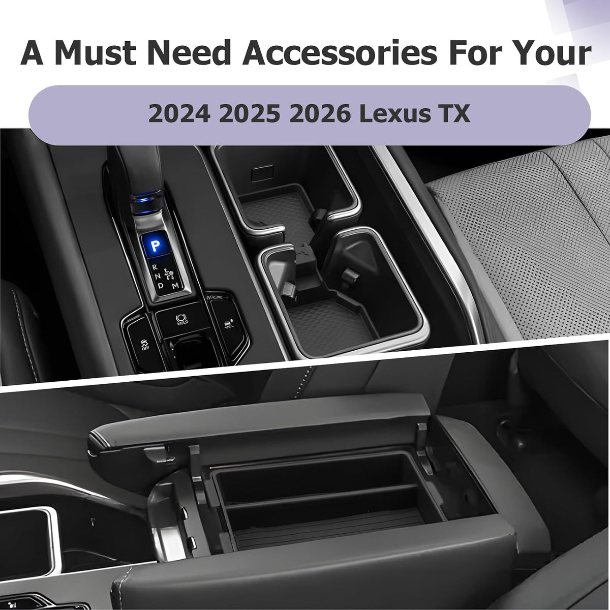 LUWU 2025 2026 Lexus TX Accessories Compatible with 2024-2026 Lexus TX350/TX500/TX550 Center Console Organizer Armrest Console Organizer & Front Center Console Cup Holder Mat 3-Pack