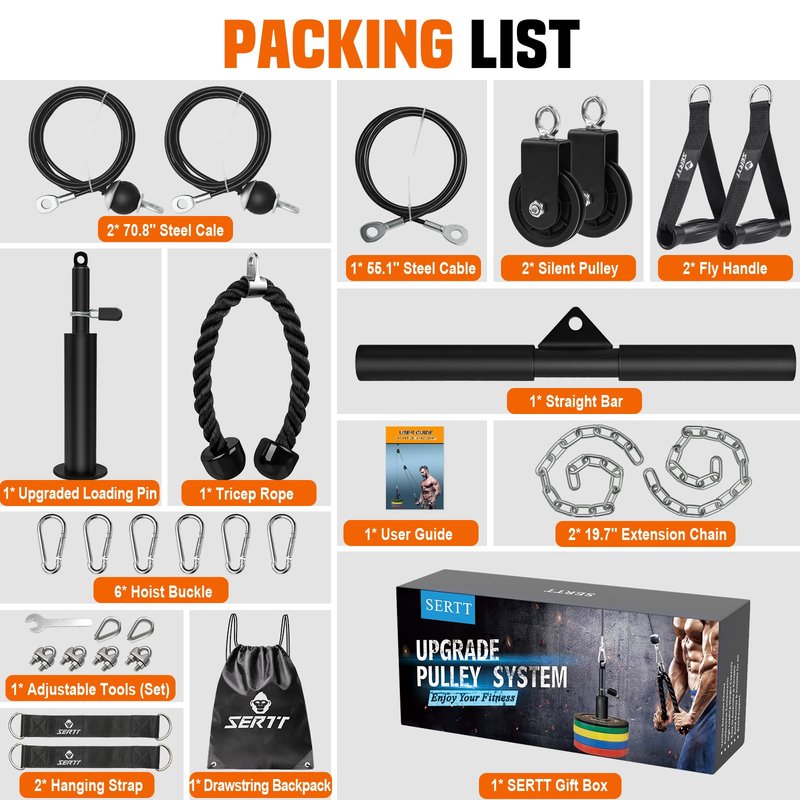 SERTT Weight Cable Pulley System Gym, Upgraded Cable Pulley Attachments for Gym LAT Pull Down, Biceps Curl, Tricep, Arm Workouts - Weight Pulley System Home Gym Add On Equipment