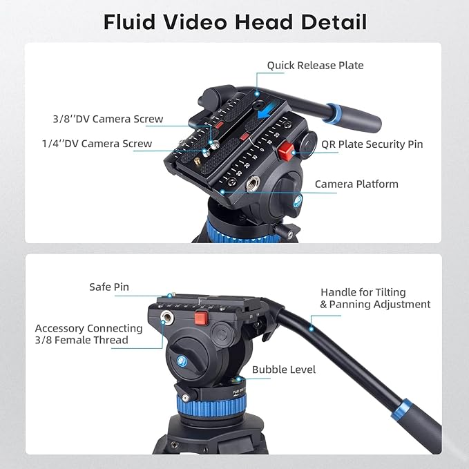SIRUI AM-25S Video Tripod, 74.8" Professional Heavy Duty Tripod