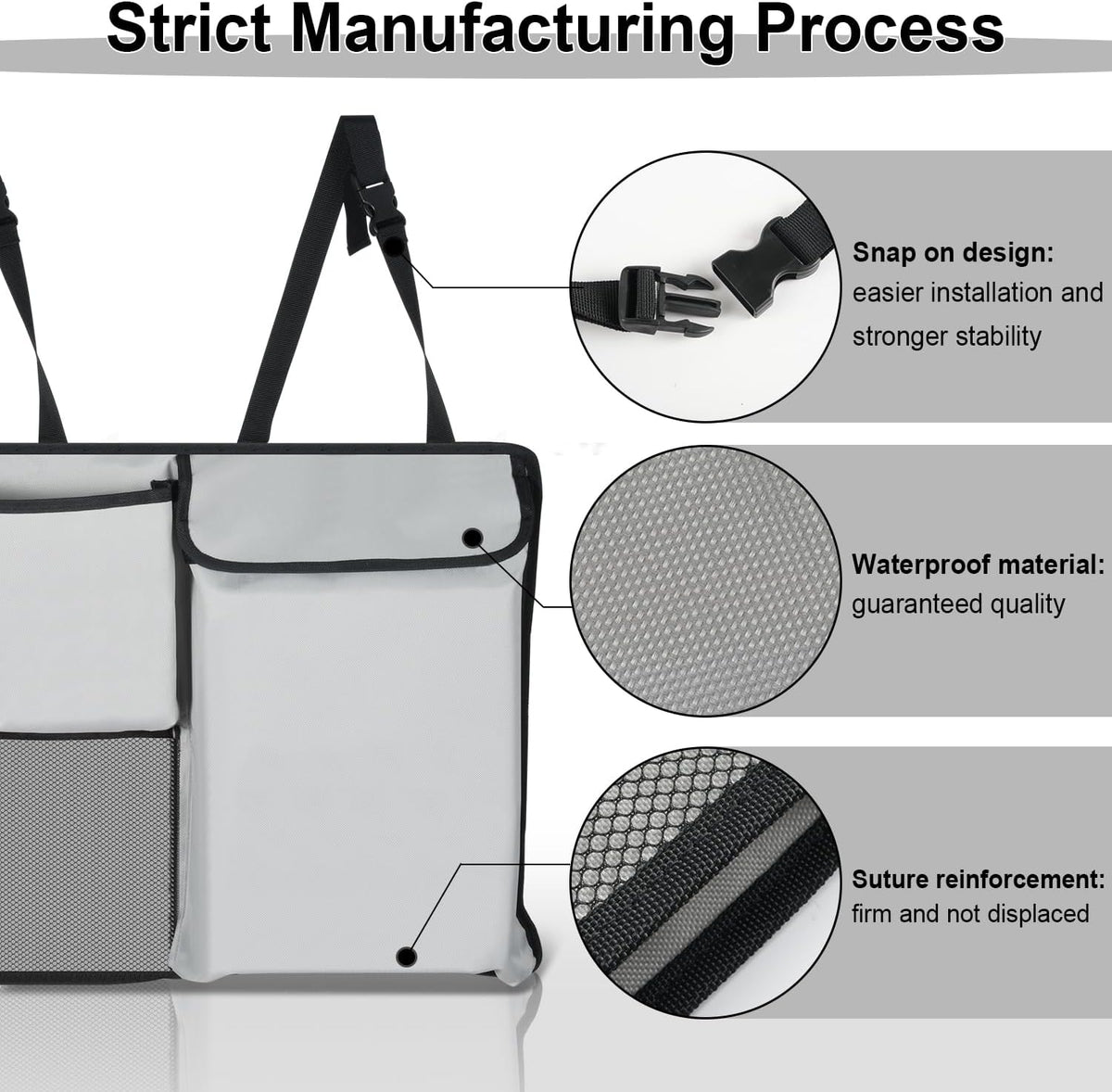 UYYE Trunk Hanging Organizer, Backseat Storage Bag, Collapsible Car Interior Accessories with 4 Pockets & 2 Mesh Pouches for Tools, Provide More Storage Trunk Space for SUV, Jeep, MPVs (Light Grey)