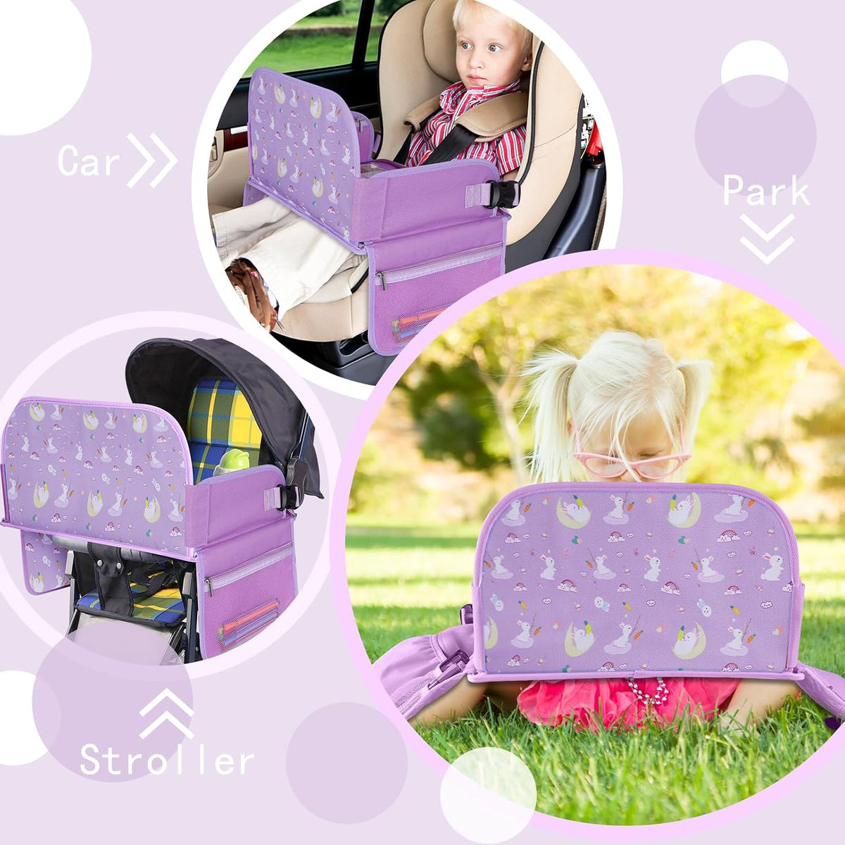 MENZOKE Kids Travel Tray for Car Seat, Road Trip Essentials Kids Lap Tray