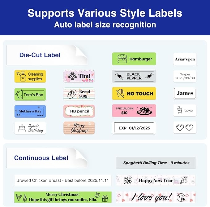 SUPVAN E12 Bluetooth Label Maker Machine, Support Keyboard & App