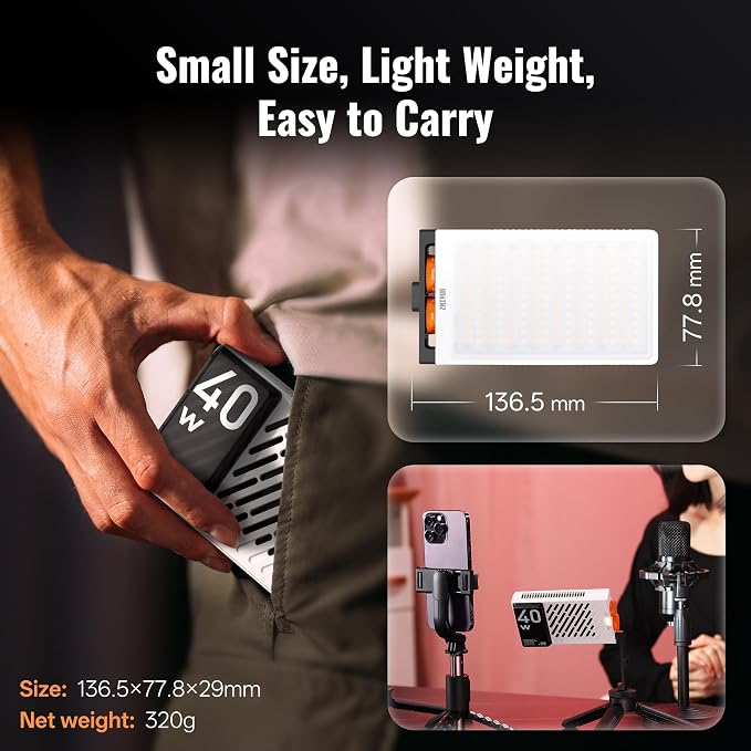 ZHIYUN FIVERAY M40 Video Light, 40W Portable Camera Light, 14000 Lux, CRI/TLCI