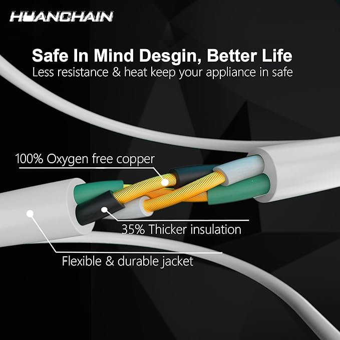 HUANCHAIN Indoor Outdoor White Extension Cord 20 ft Waterproof, 16/3 Gauge Flexible Cold-Resistant Appliance Extension Cord Outside, 13A 1625W 16AWG SJTW, 3 Prong Electric Cord, ETL