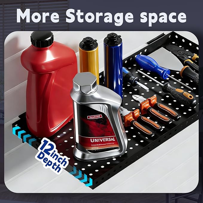Heavy Duty Slatwall Shelf 30x12Inch, Steel Slatwall Accessories Storage Rack for Garage, Retail, Workshop (6, 30x12Inch)