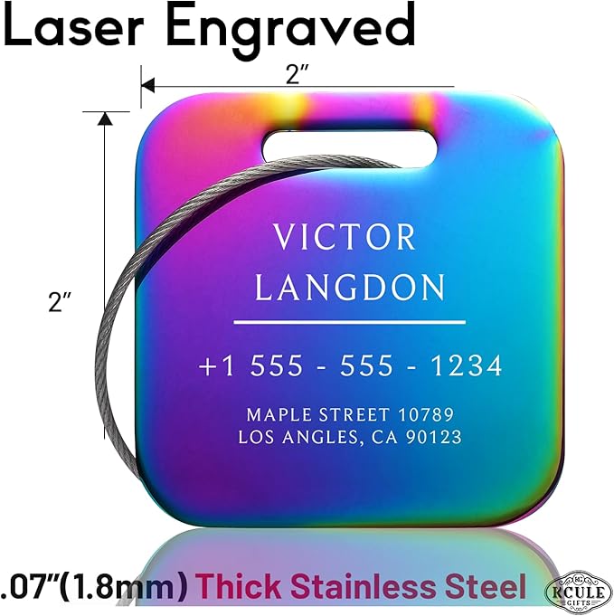 Stainless Luggage Tags for Suitcases: Metal Personalized Luggage Tags and Bags with Customizable Texts (Rainbow)