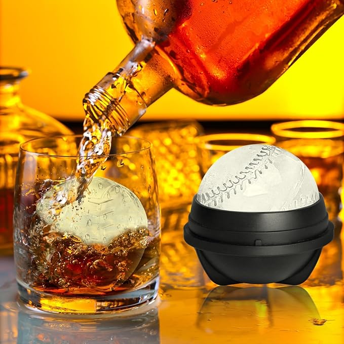 Baseball Ice Cube Mold 2.5 Inch Large Silicone 3D Baseball Ice Cube Molds Fun Shapes Novelty Baseball Cube Molds Christmas Gifts for Cocktails, Bourbon, Brandy, Whiskey (1, Baseball)