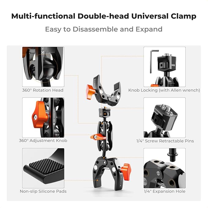 K&F CONCEPT Double Super Clamp Camera Mount
