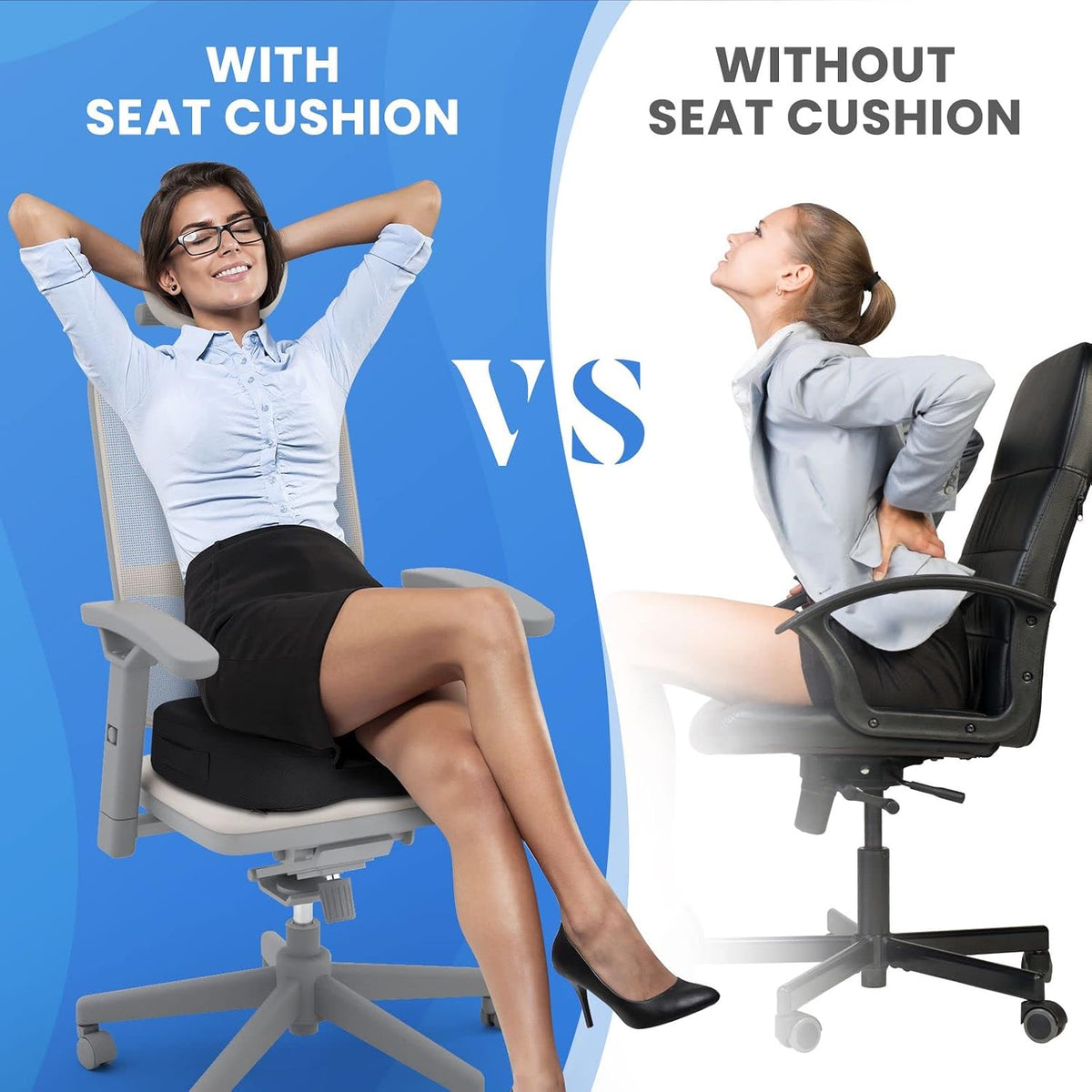 TushGuard Seat Cushion for Office Chair Memory Foam Non-Slip Cushion Back, Relief Chair Pad, Butt Pillow for Office Chair, Car, Computer Desk, Black