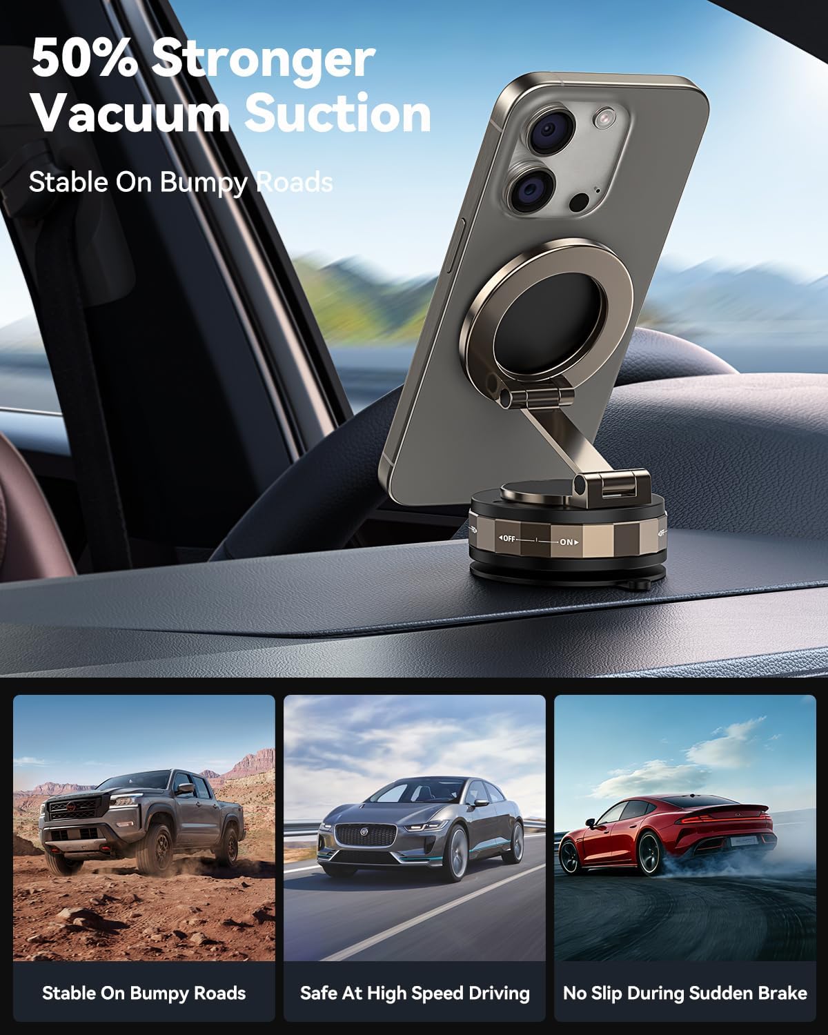 TECKNET Car Phone Holder,Vacuum Magnetic 360°Adjustable MagSafe Car Mount