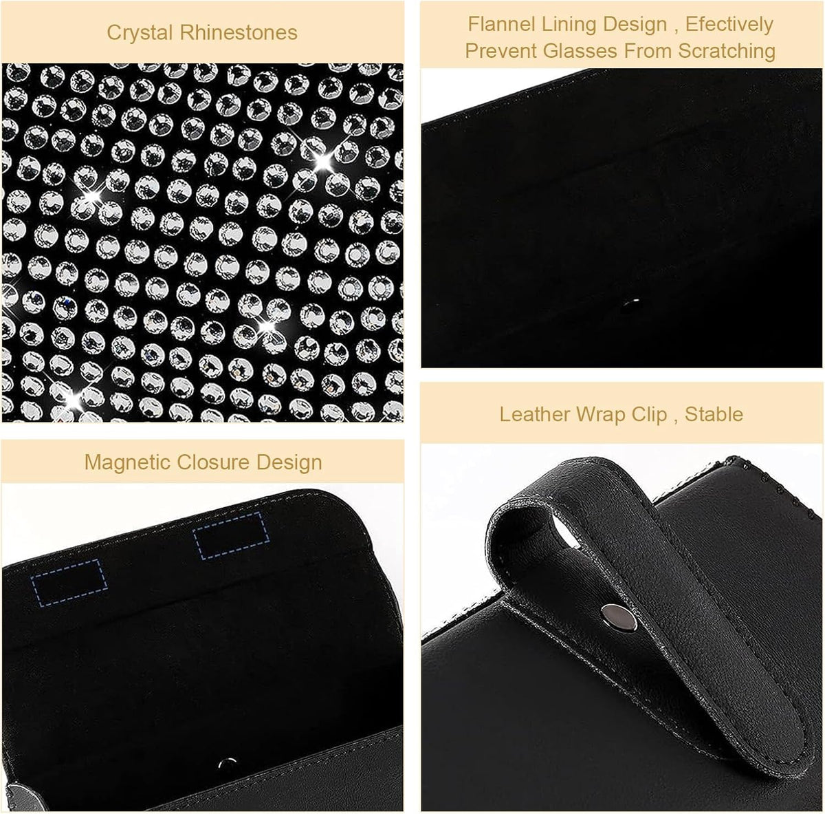 Bling Sunglasses Holder for Car Sun Visor, Rhinestone Auto Eyeglasses Mount Clip Organizer, Leather Sunvisor Sunglasses Storage Case, Universal Glasses Holder Clips for SUV, Sedan, Van (White)