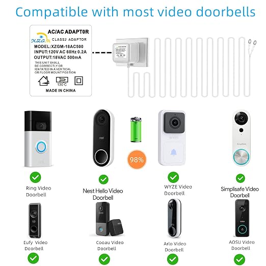 Video doorbell Special Power Transformer, 18V500MA Ring doorbell Power Adapter