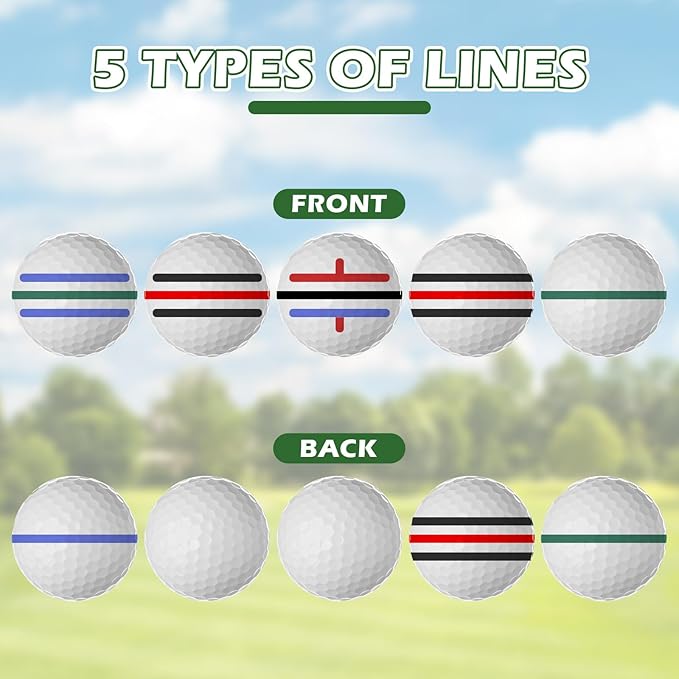 6 Pack Golf Ball Marker Line Tool 360 Degree Triple Line Ball Marker Stencil Tool Golf Accessories for Men with 2 Marking Stencils and 4 Vibrant Colors Pen