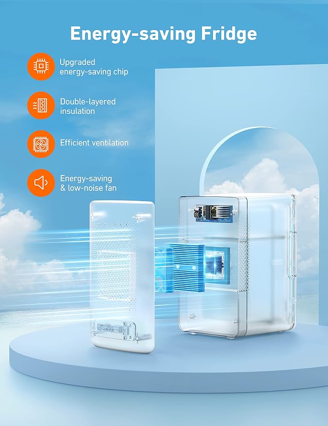 AstroAI 2.0 Gen 6L/8 Cans Mini Fridge, Cooler & Warmer, 110V AC/12V DC | Compact small refrigerator, energy efficient & quiet, portable for bedroom, car, office & dorms, for makeup skincare use