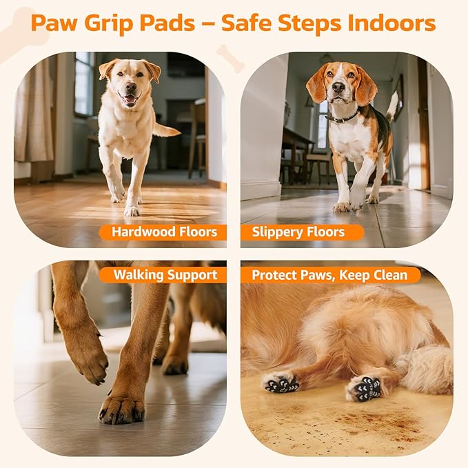 Anti Slip Dog Paw Protector Pads for Senior Dogs, Paw Pads for Dogs Traction, Disposable Self Adhesive Paw Grips for Old Dog on Slippery Hardwood Floor, Black 12 Sets (48pcs) XXL (61-80lbs)