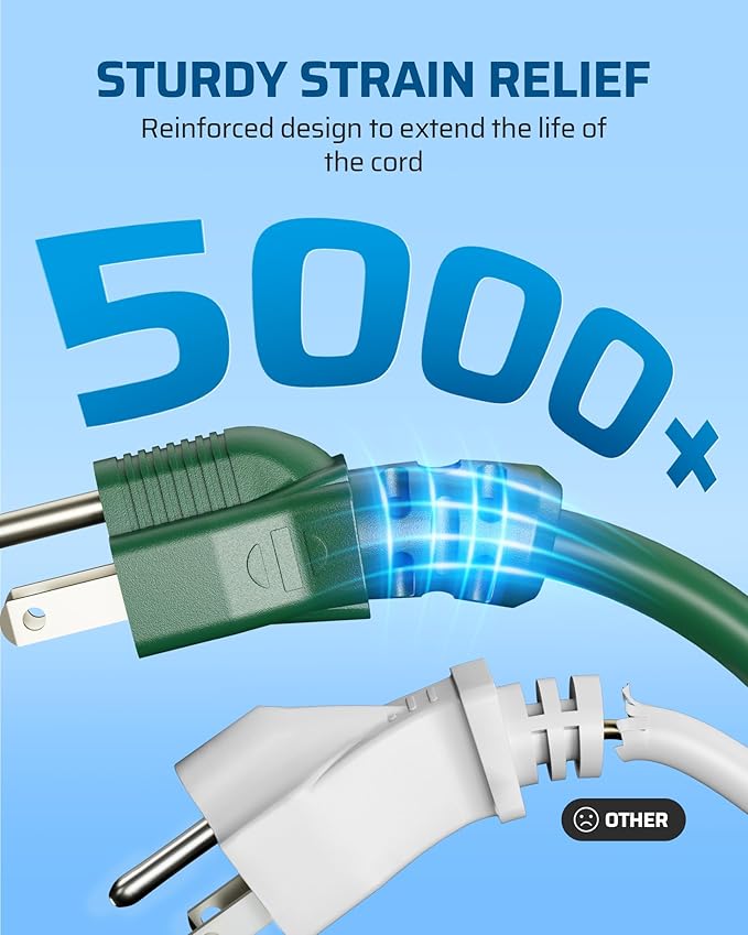 DEWENWILS 15 FT Outdoor Extension Cord, Weatherproof 16/3 SJTW Power Cable for Outdoor String Lights and Landscaping String Lights, ETL Listed, Pack of 2, Green