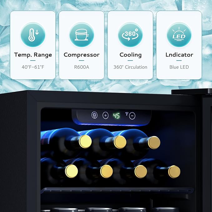 EUHOMY 12 Bottle 48 Can Mini Fridge Cooler, 1.3 Cu.Ft Beverage Refrigerator Glass Door for Beer Soda Wines,Small Refrigerator with Adjustable Shelves and LED Light for Office, Home, Dorm, Bar