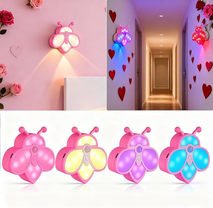 Motion Sensor Stair Lights Indoor - Rechargeable Dimmable RGBW & Warm White Night Light, Magnetic Mount Motion Activated Battery Lamp for Step Hallway Bathroom Cabinet Closet(Pink, 4 Pack)
