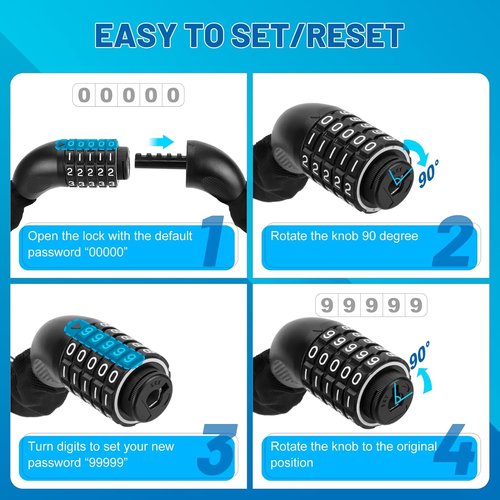 APECYC Heavy Duty Bike Chain Lock - 5 Digit Combination Anti-Theft Security | 3FT/4FT/5FT Hardened Steel Links