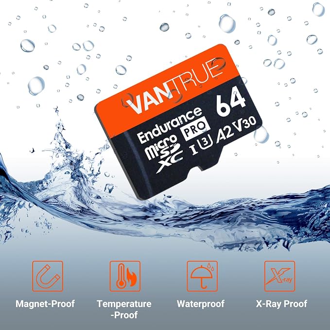 Vantrue 64GB microSD Card with Adapter, U3 UHS-I High Speed SD Card