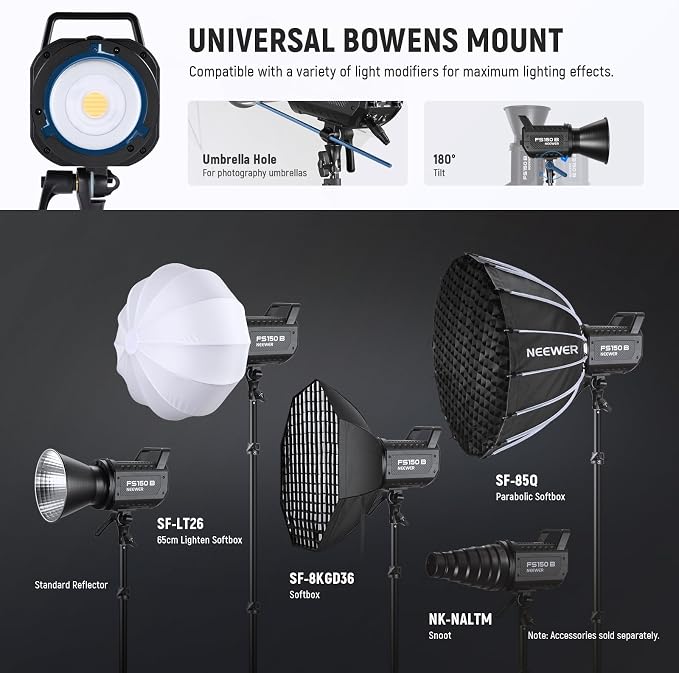 NEEWER FS150B LED Video Light 2.4G/APP Control, 130W Bi Color COB Silent