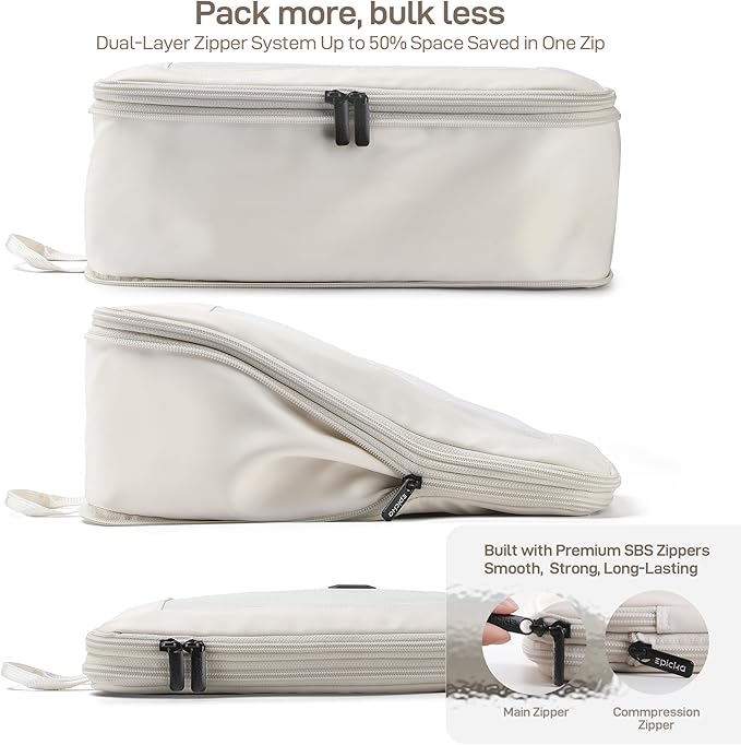 EPICKA TripCozy Compression Packing Cubes - 6 Set Durable Travel Organizer Bags with Mesh Top, Expandable Travel Accessories for Carry on, Luggage, Suitcase, Backpack (Beige)