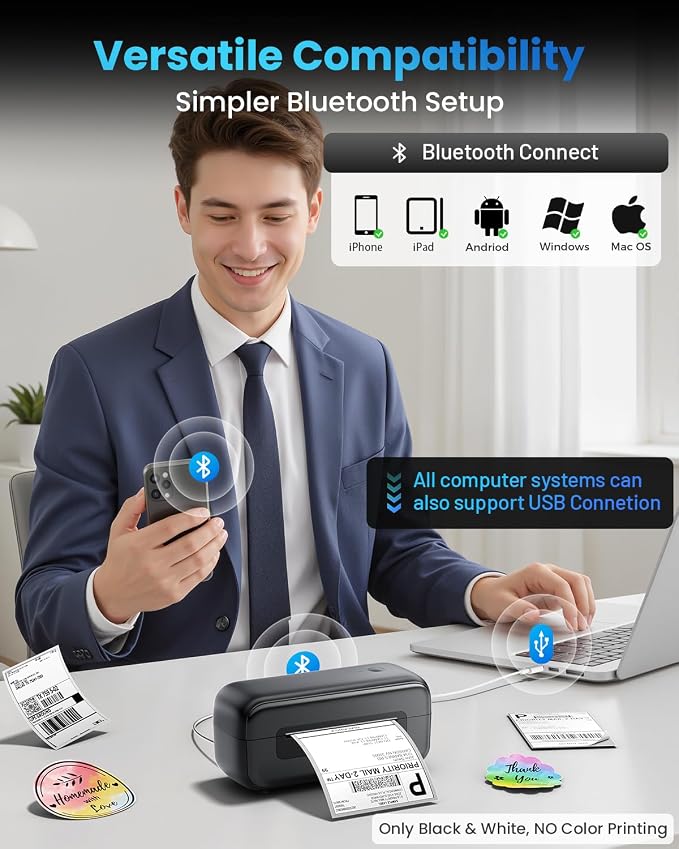 Phomemo Shipping Label Printer- 4x6 Bluetooth Thermal Address Label Printer